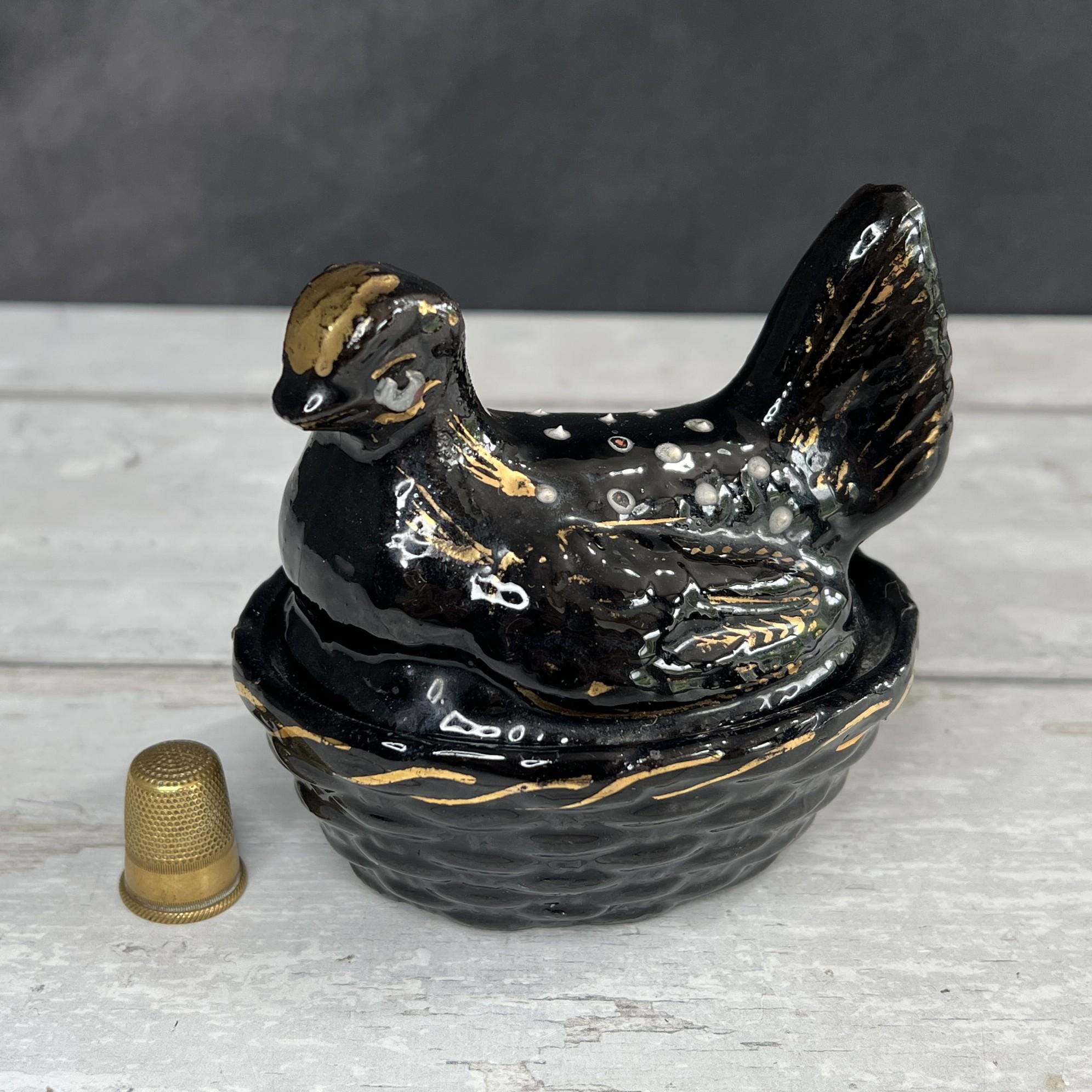Miniature Staffordshire Pottery Jackfield Ware Hen on Nest Egg Holder SMALL C 1880