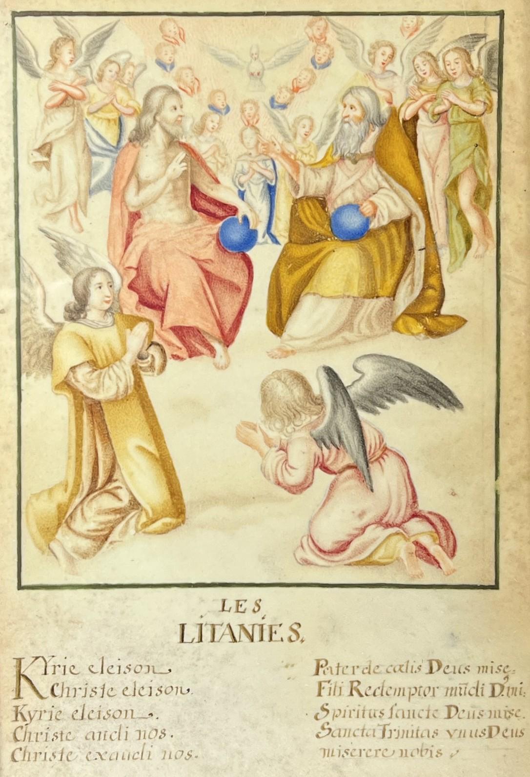 Antique 18th Century French Religious Painting Les Litanies C 1790