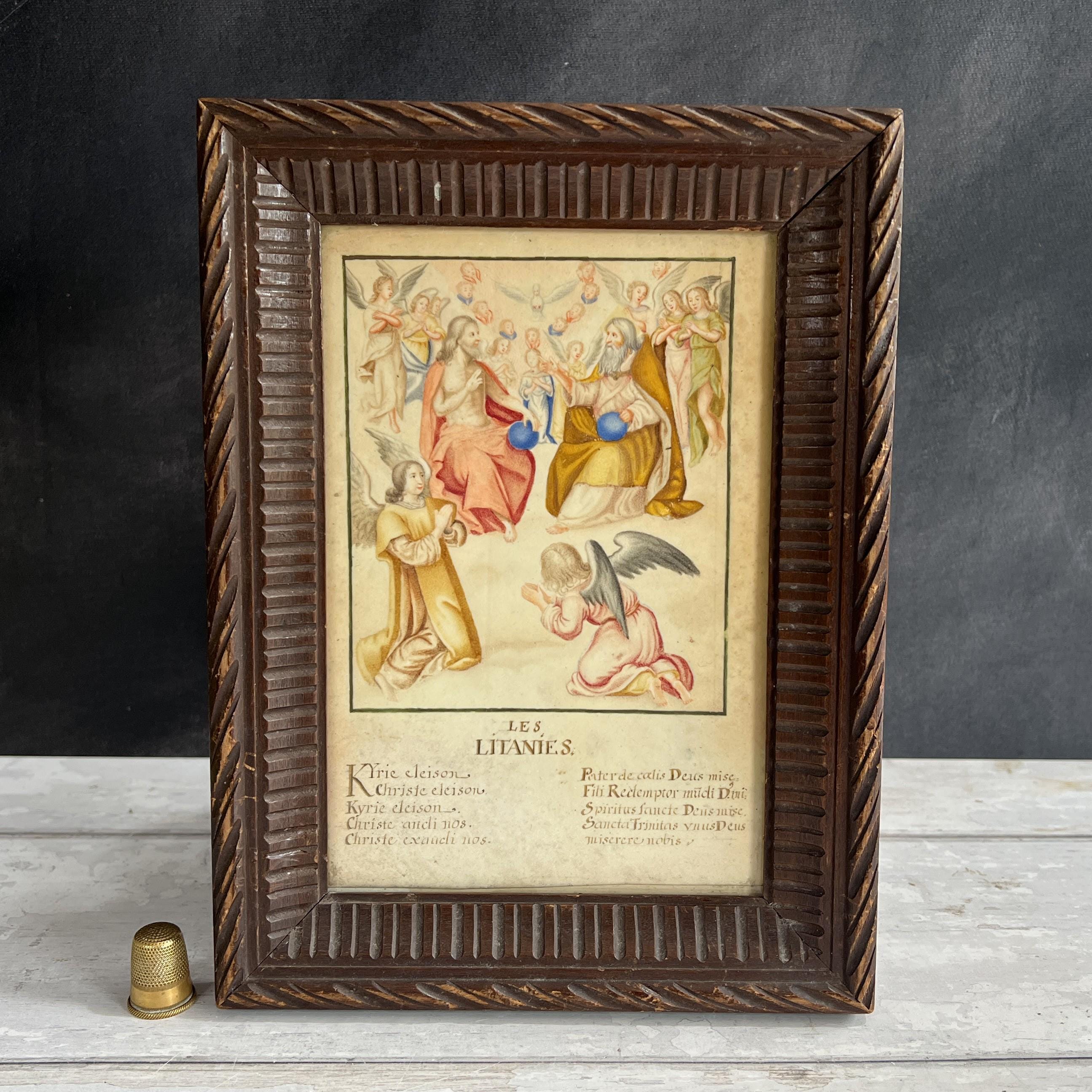 Antique 18th Century French Religious Painting Les Litanies C 1790