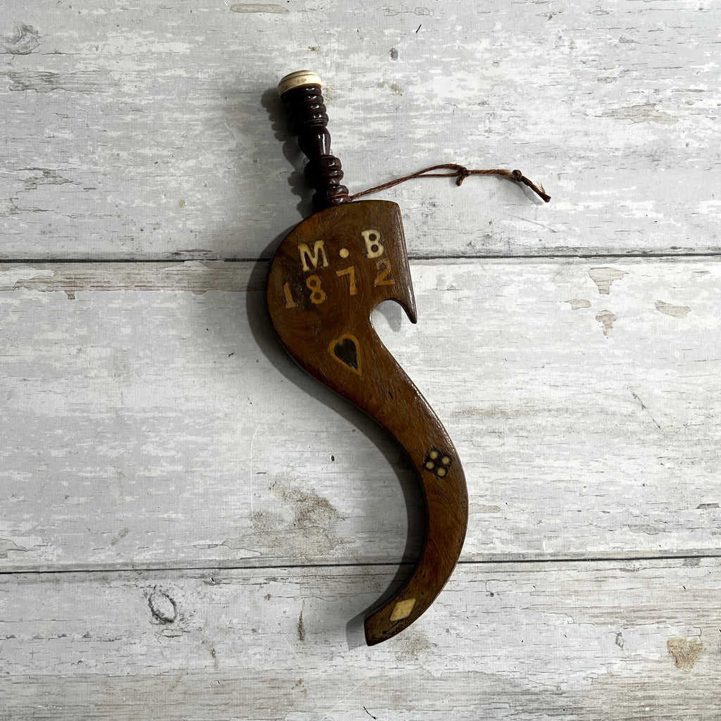 Antique Treen Goose Wing Knitting Stick Love Token or Knitting Sheath Dated 1872 English
