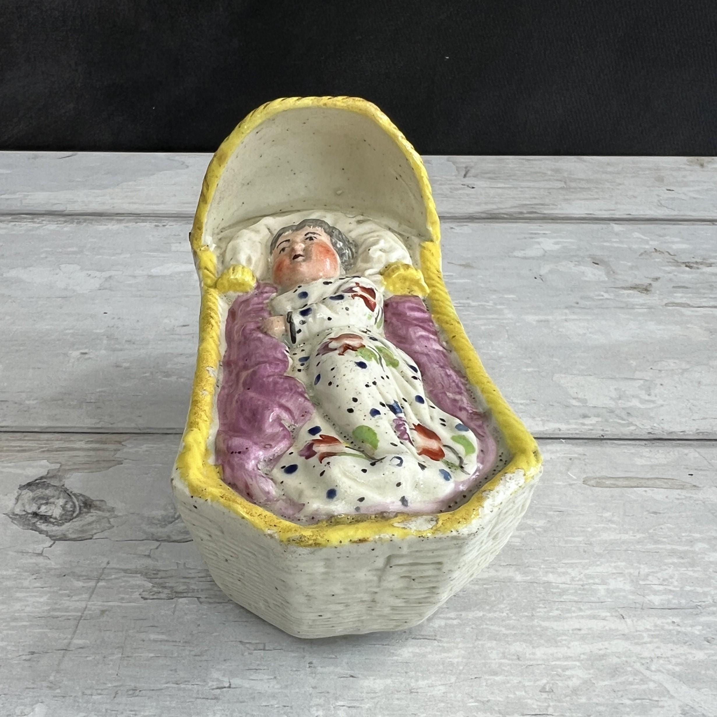 Antique Staffordshire Pearlware Cradle Sleeping Child Circa 1820