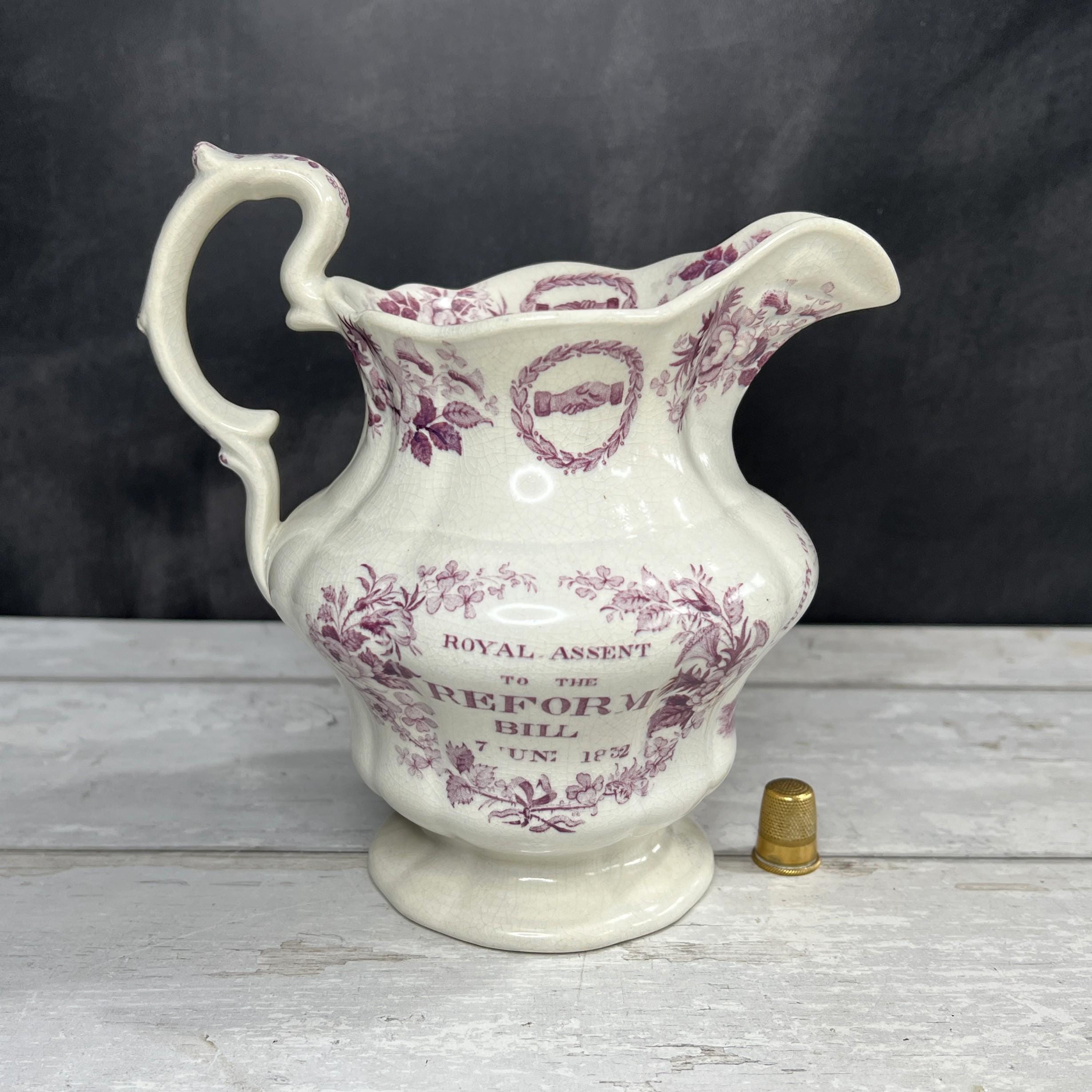 Antique Reform Jug British Political History Purple Transferware C 1832