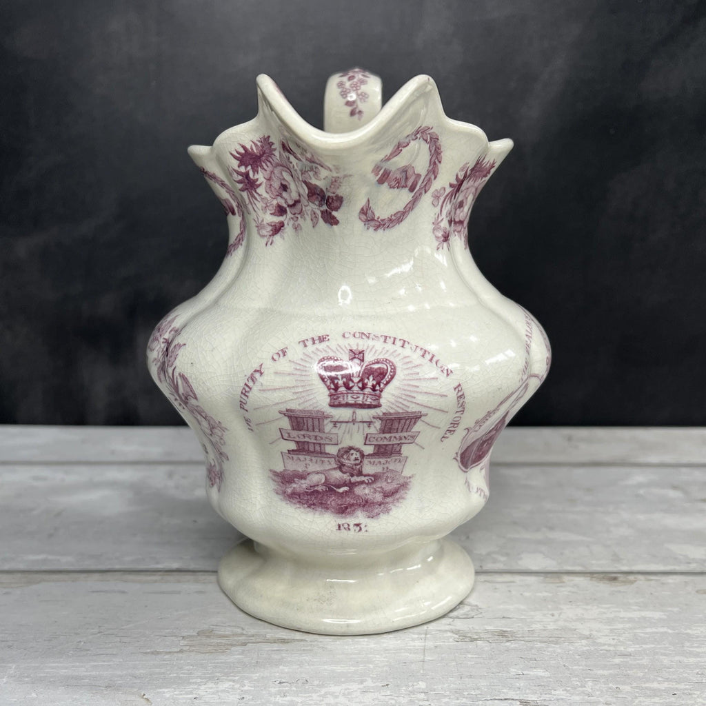 Antique Reform Jug British Political History Purple Transferware C 1832