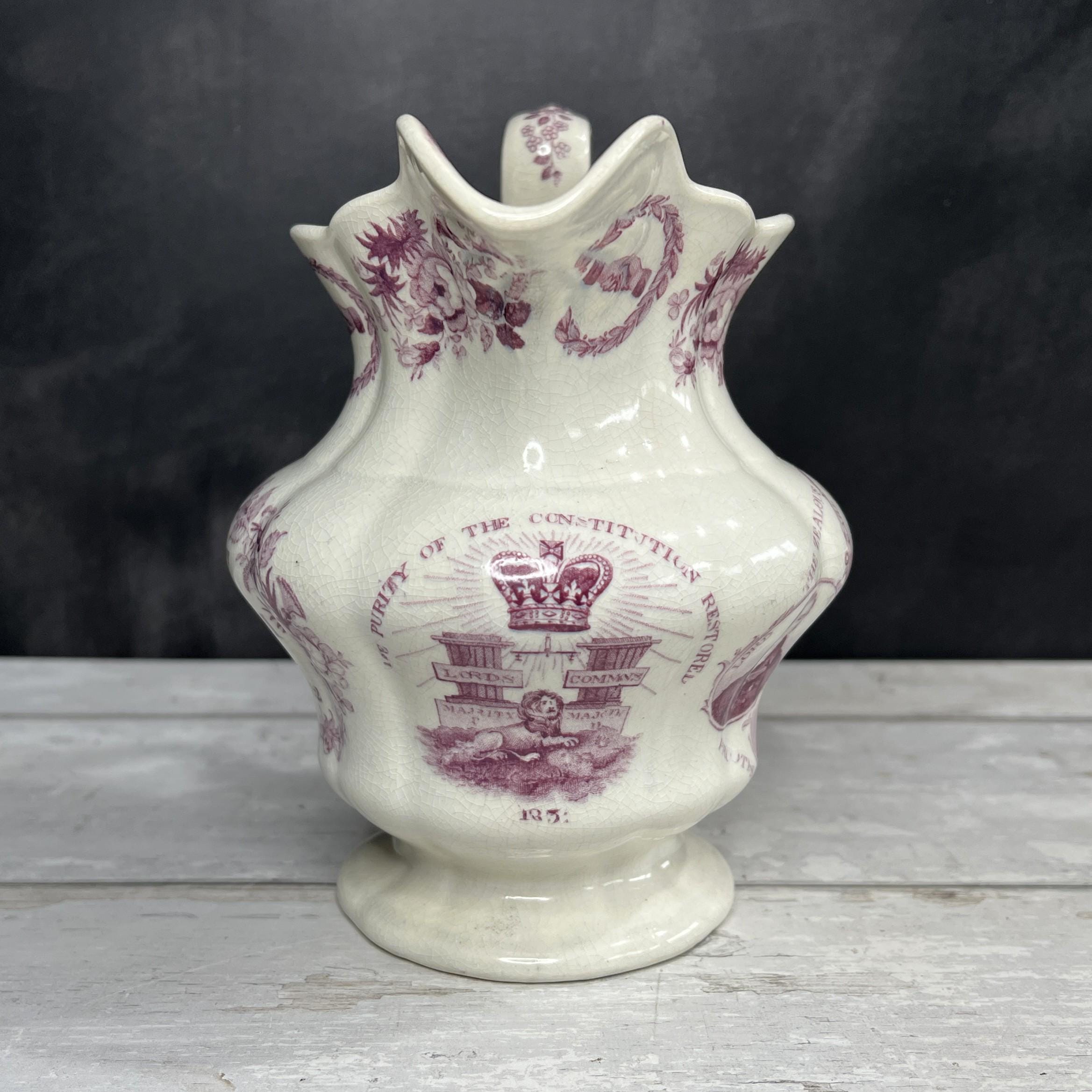 Antique Reform Jug British Political History Purple Transferware C 1832