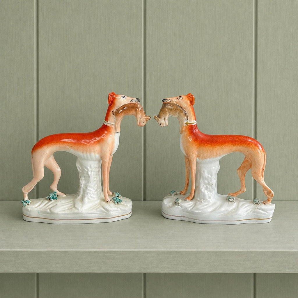 19th Century Pair Of Staffordshire Greyhound Whippet Dogs C 1870