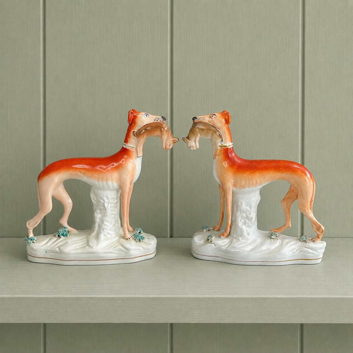 19th Century Pair Of Staffordshire Greyhound Whippet Dogs C 1870