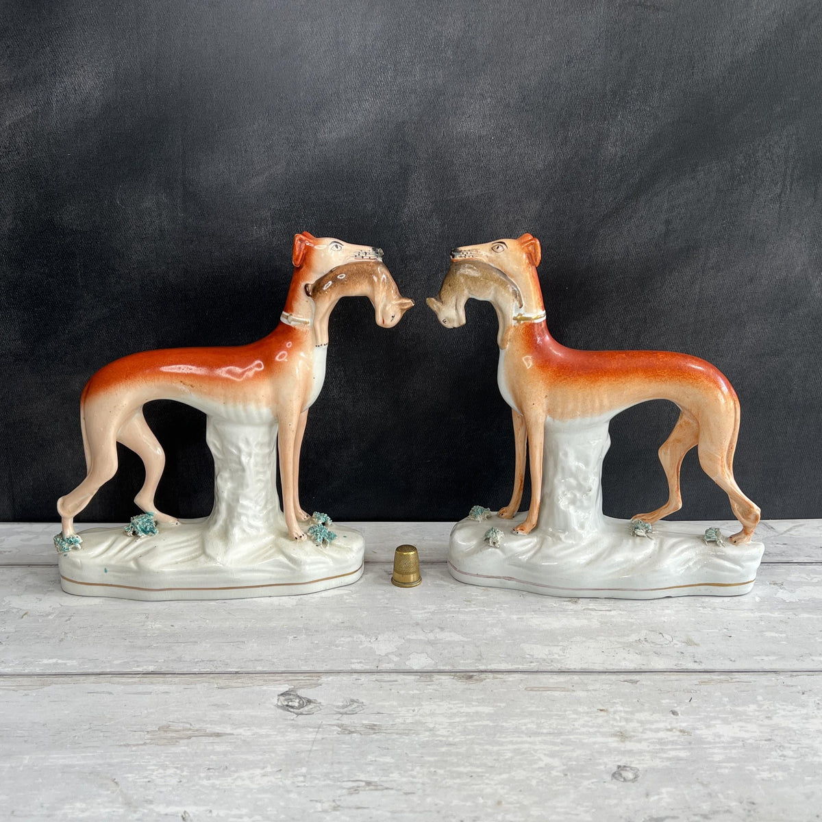 19th Century Pair Of Staffordshire Greyhound Whippet Dogs C 1870