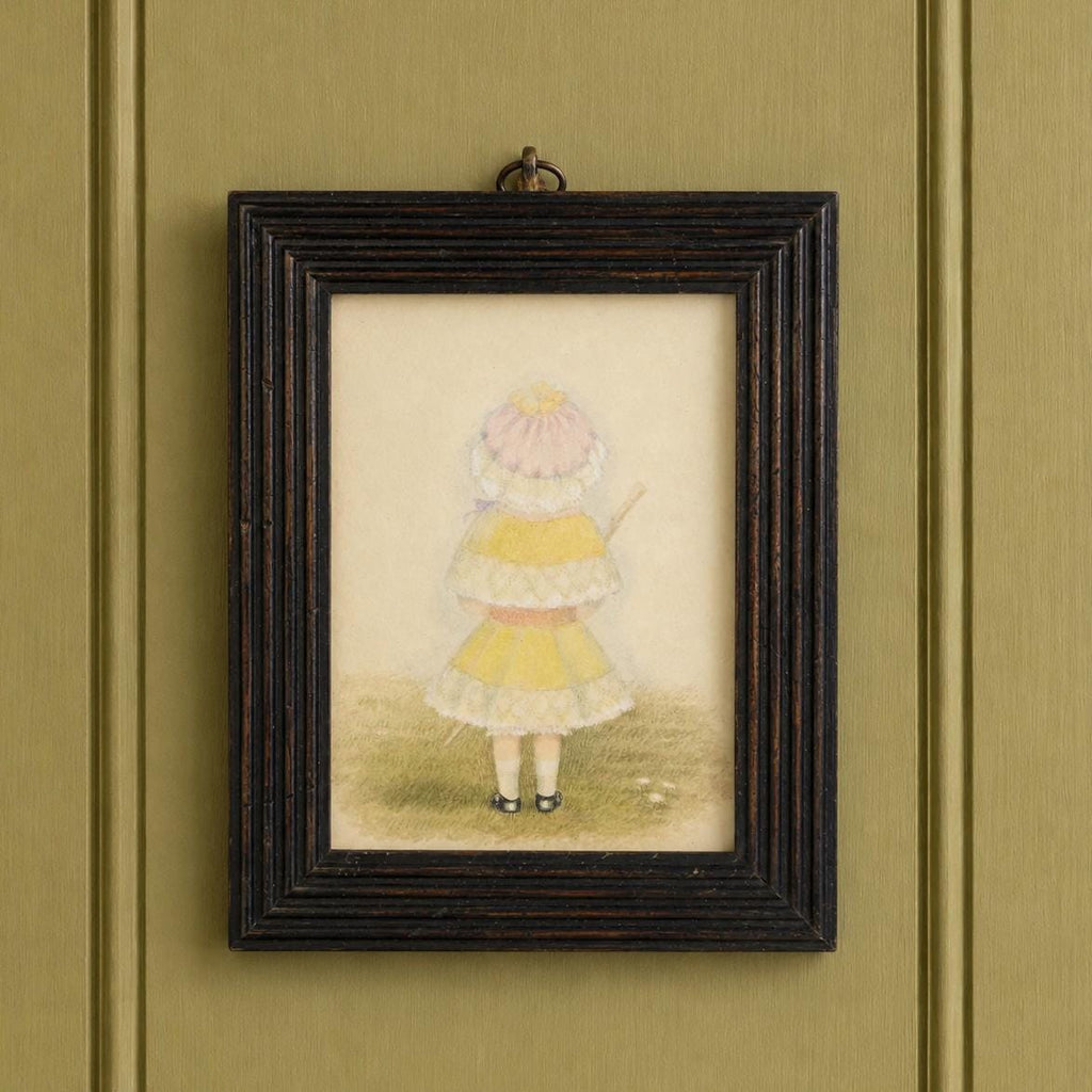 Victorian Portrait Miniature Painting Little Girl with Bonnet and Umbrella Circa 1880