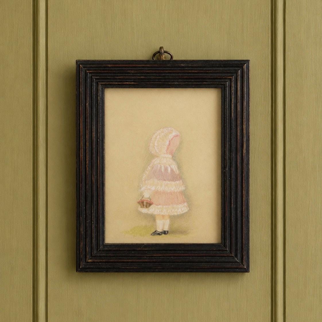 Antique English Portrait Miniature Painting of a Little Girl Circa 1880