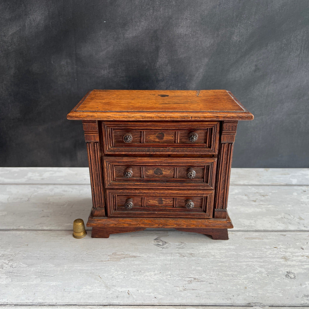 Antique Miniature Oak Chest of Drawers Jacobean Style Doll Size