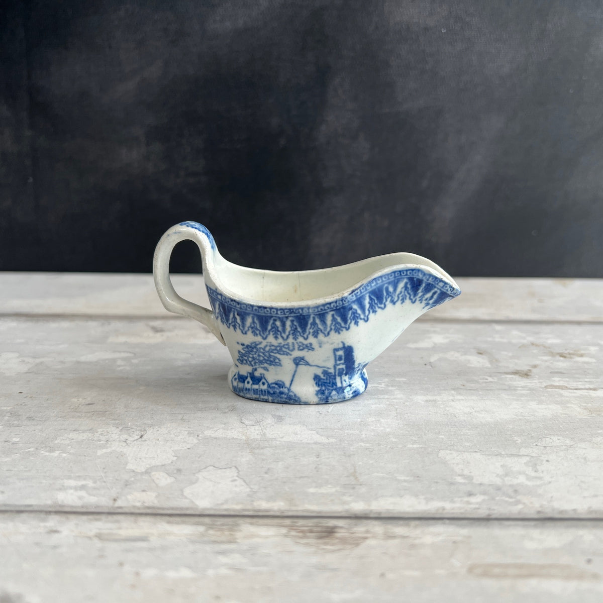 1820s Miniature Pearlware Sauceboat Kite Flier Transferware Dollhouse Size