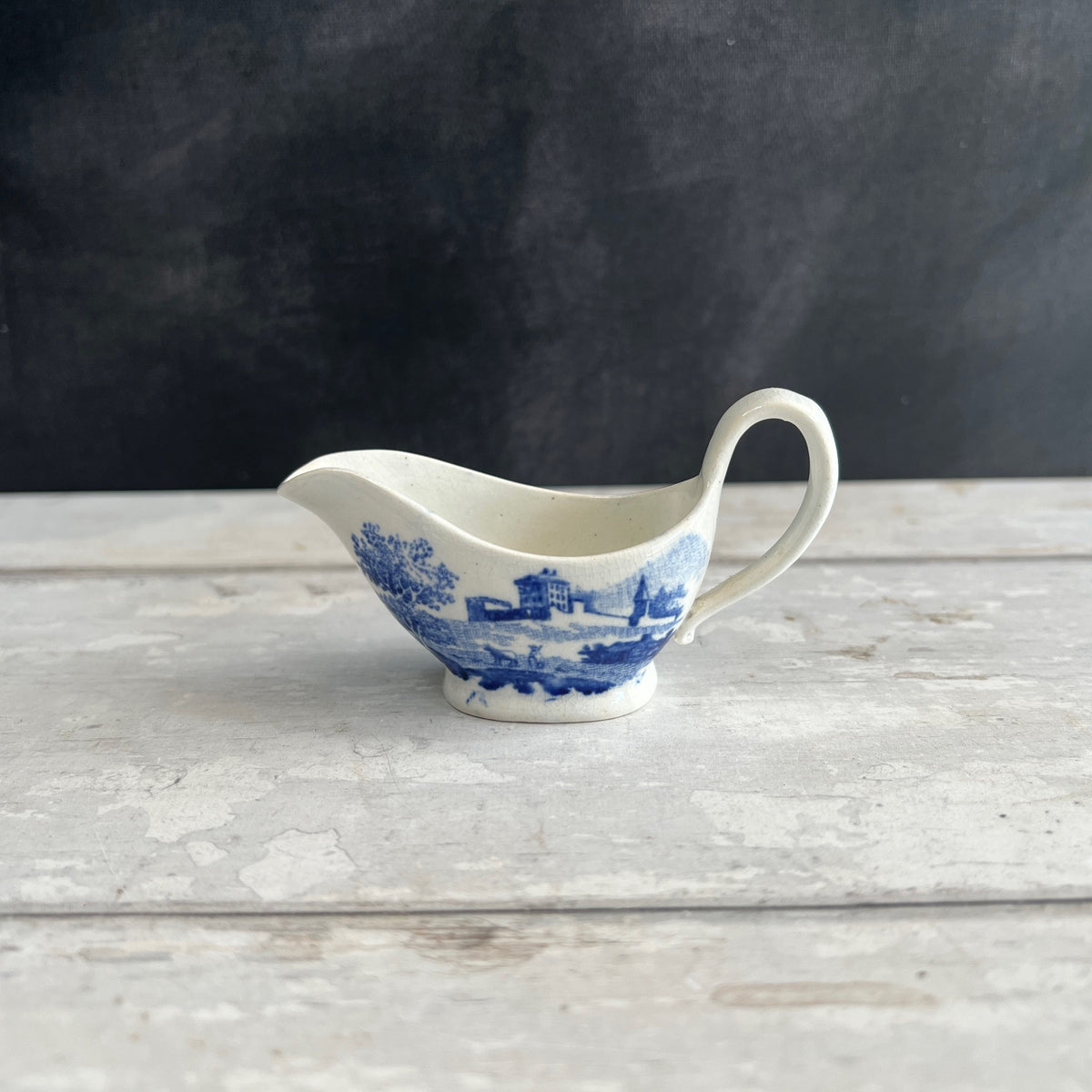 Early 19th Century Doll Toy Creamer Sauceboat Blue and White Transferware Circa 1820s
