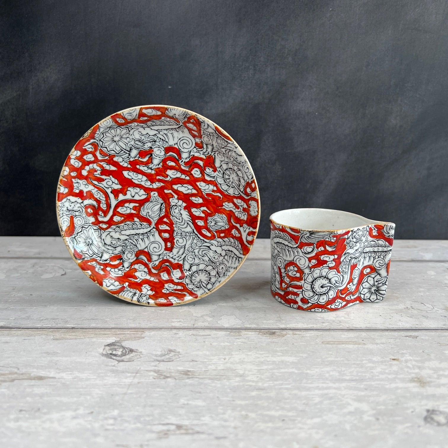 Antique Mason's “BANDANA” Foo Dog Pattern IRONSTONE  Coffee Cup and Saucer 1860