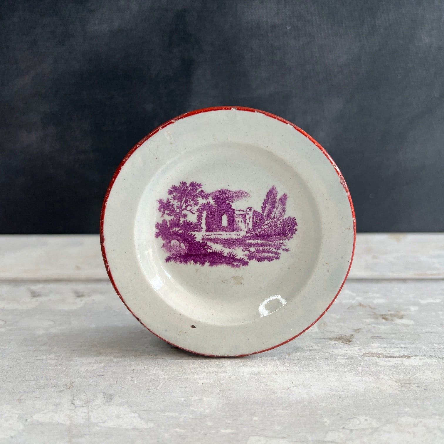 Antique Miniature Toy Doll Plate Purple Print Ruins Georgian Era Nurseryware Circa 1835