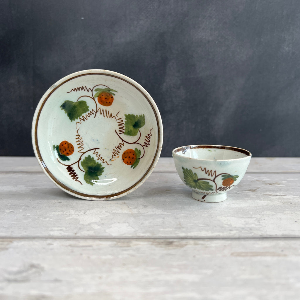 Antique Pearlware Toy Tea Set Pratt Ware Strawberry Design Circa 1810