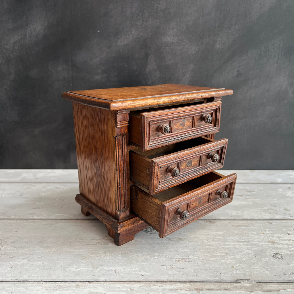 Antique Miniature Oak Chest of Drawers Jacobean Style Doll Size