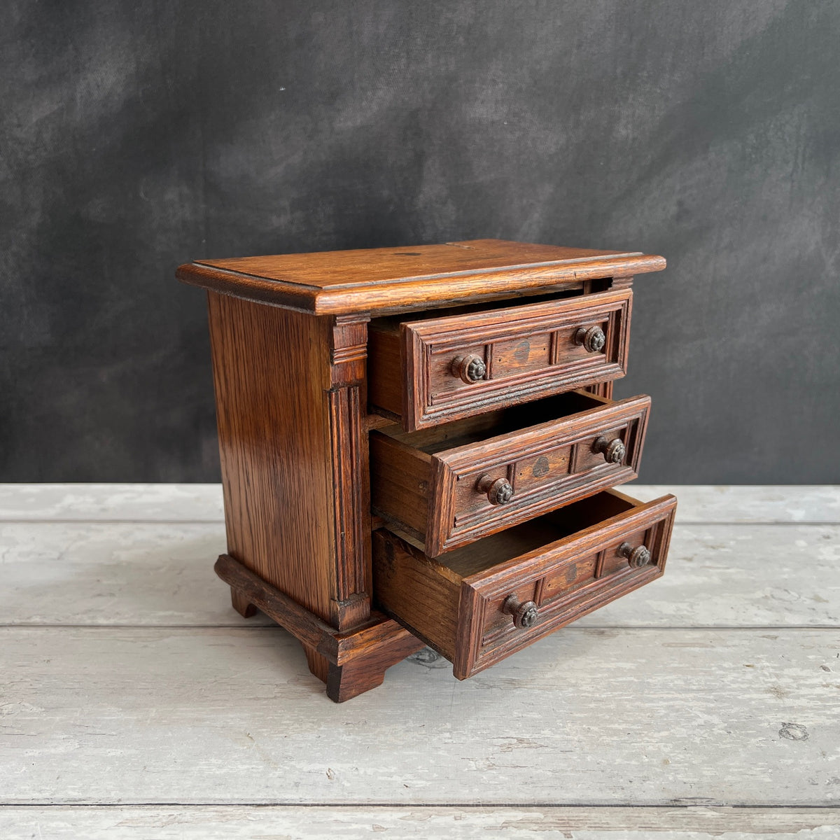 Antique Miniature Oak Chest of Drawers Jacobean Style Doll Size