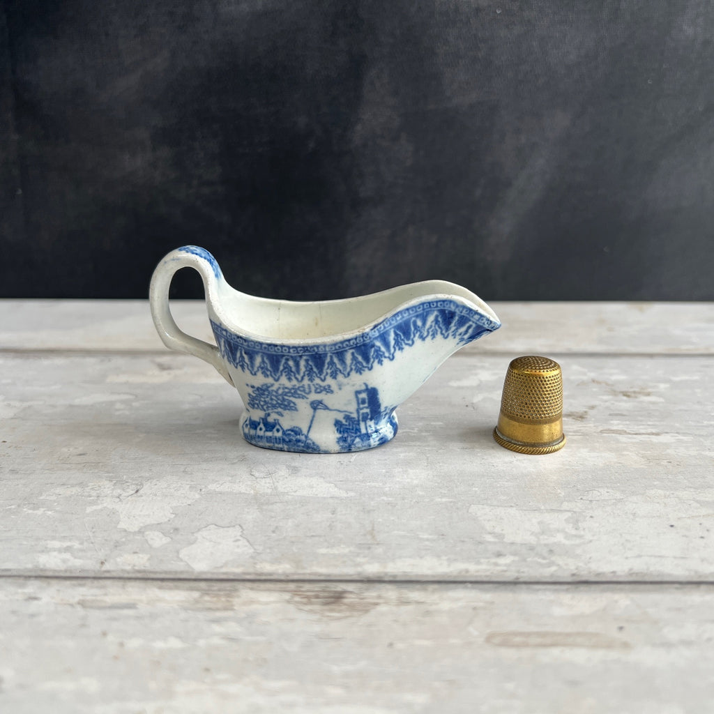 1820s Miniature Pearlware Sauceboat Kite Flier Transferware Dollhouse Size