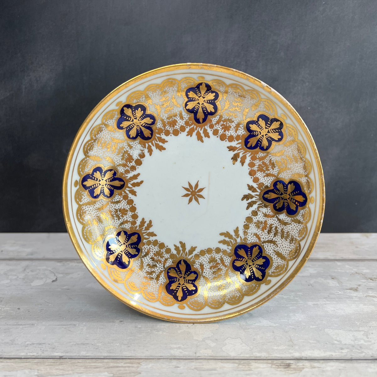 Georgian New Hall Coffee Cup and Saucer Cobalt Blue Gold Gilded C 1805