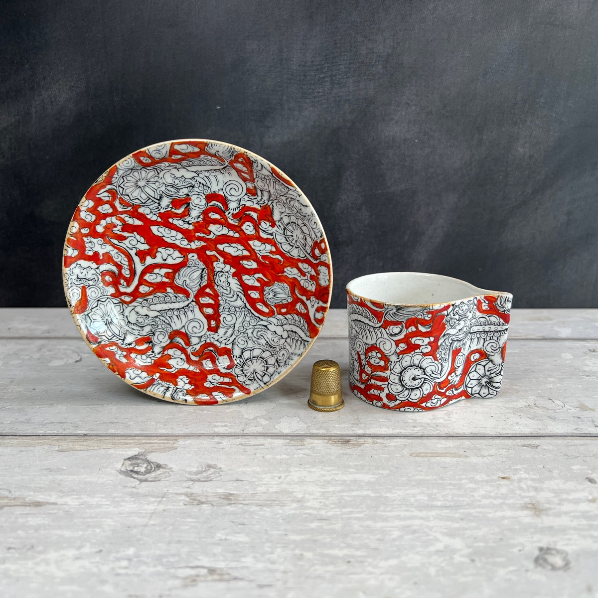 Antique Mason's “BANDANA” Foo Dog Pattern IRONSTONE  Coffee Cup and Saucer 1860