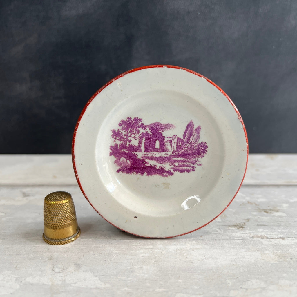 Antique Miniature Toy Doll Plate Purple Print Ruins Georgian Era Nurseryware Circa 1835