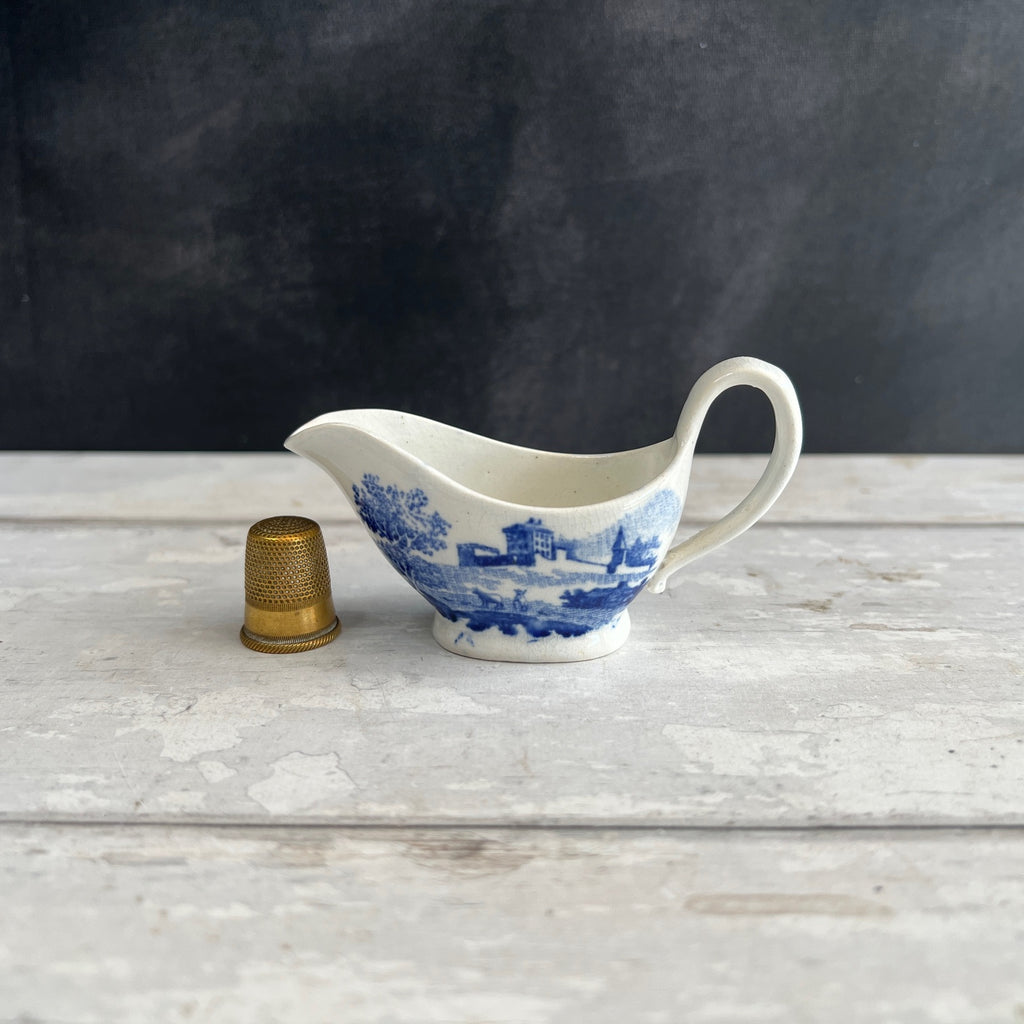 Early 19th Century Doll Toy Creamer Sauceboat Blue and White Transferware Circa 1820s
