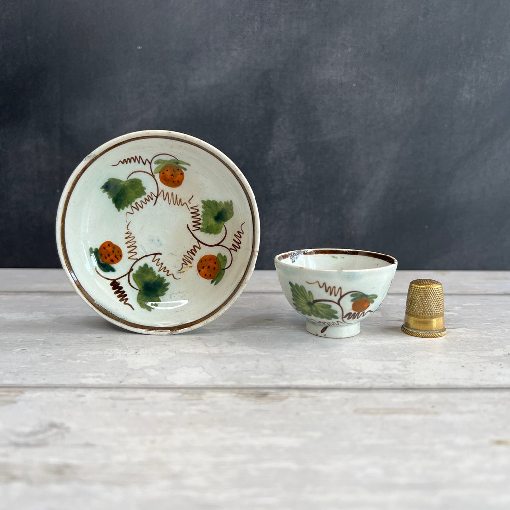 Antique Pearlware Toy Tea Set Pratt Ware Strawberry Design Circa 1810