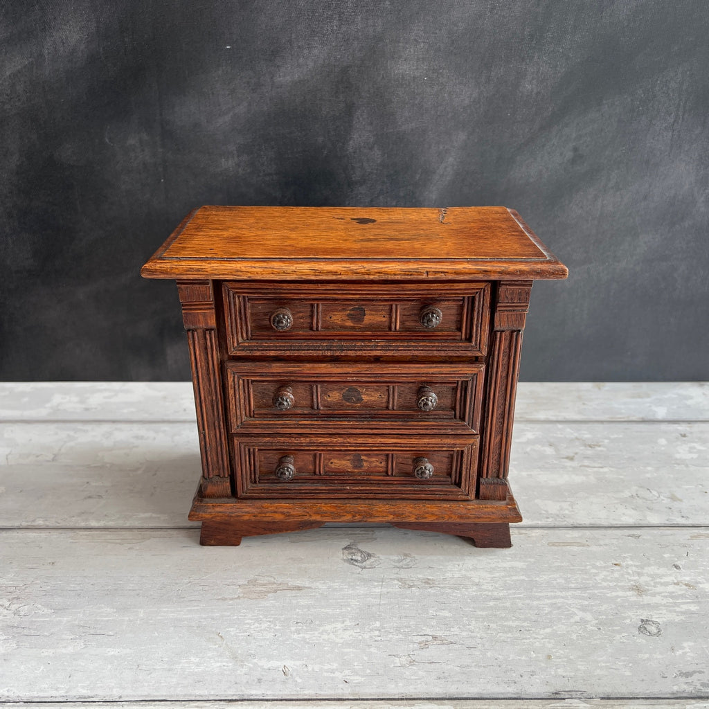 Antique Miniature Oak Chest of Drawers Jacobean Style Doll Size