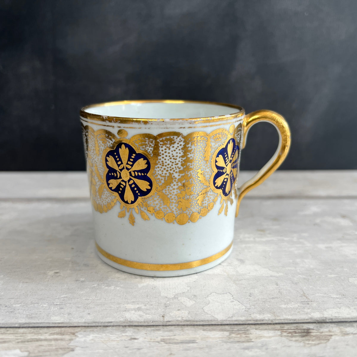 Georgian New Hall Coffee Cup and Saucer Cobalt Blue Gold Gilded C 1805