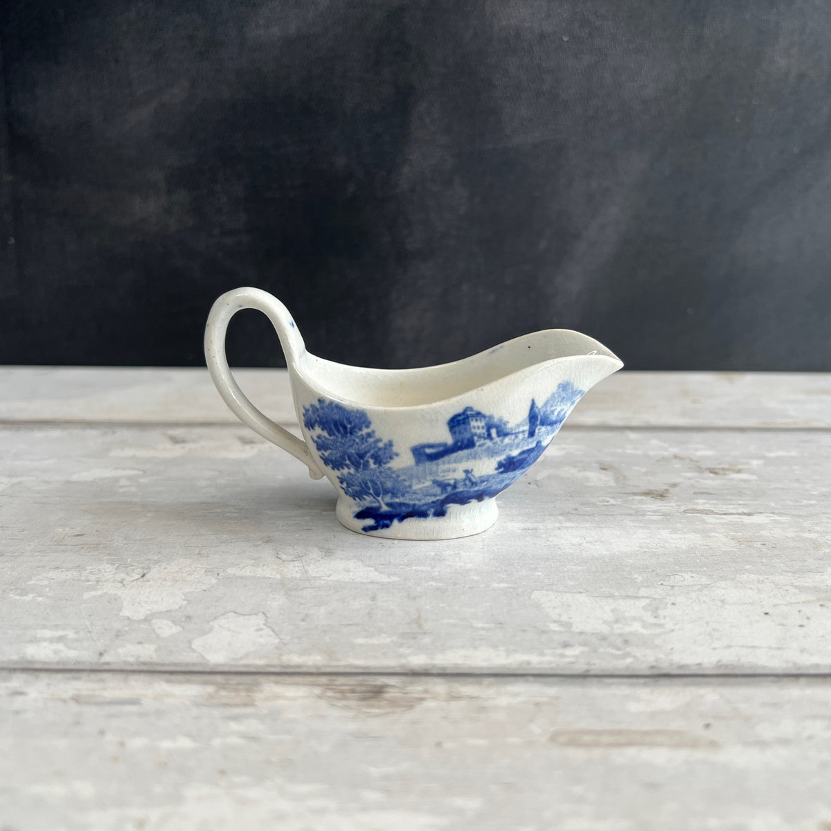Early 19th Century Doll Toy Creamer Sauceboat Blue and White Transferware Circa 1820s