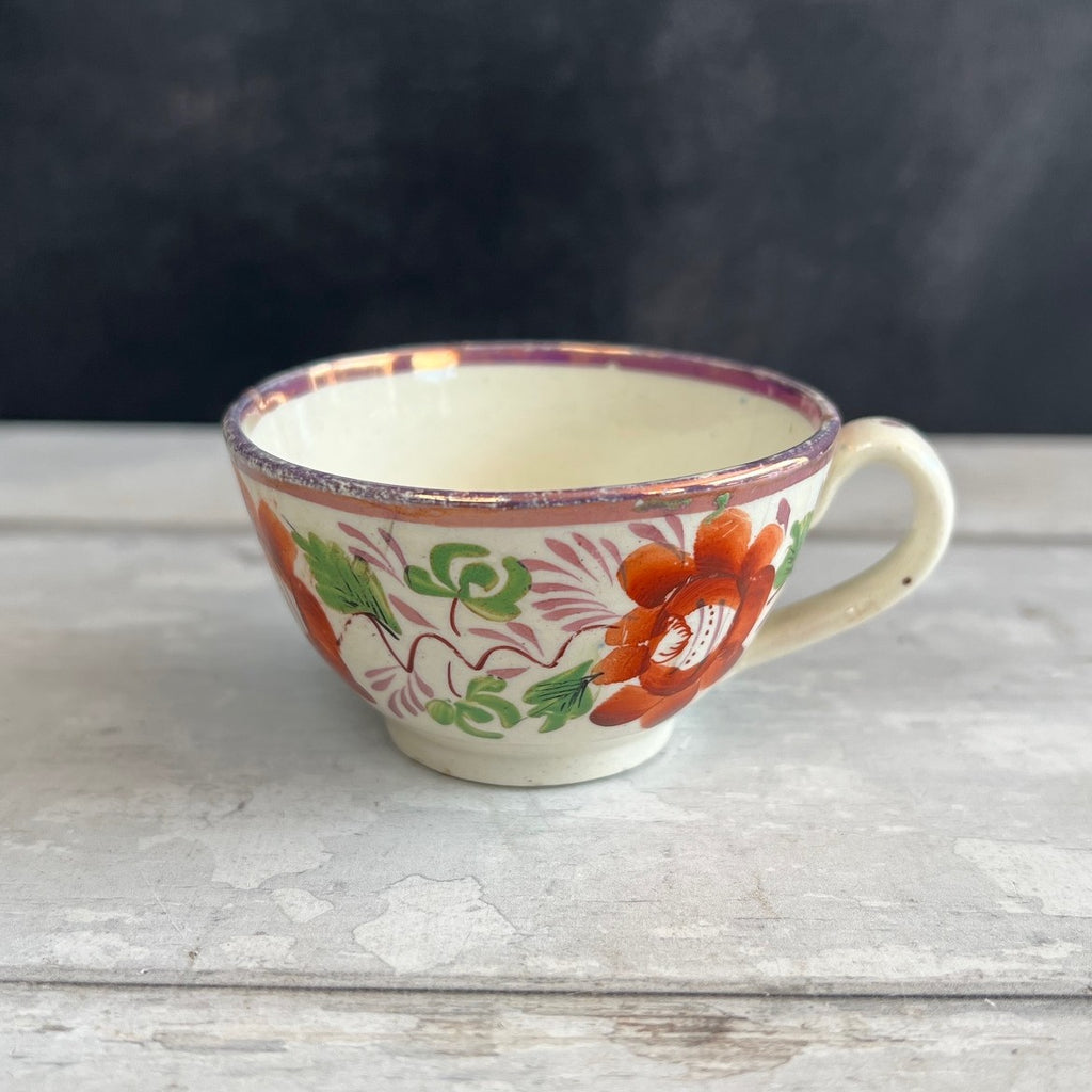 Child's Toy Staffordshire Lustre Luster Cup and Saucer Hand Painted Roses Circa 1820 AF