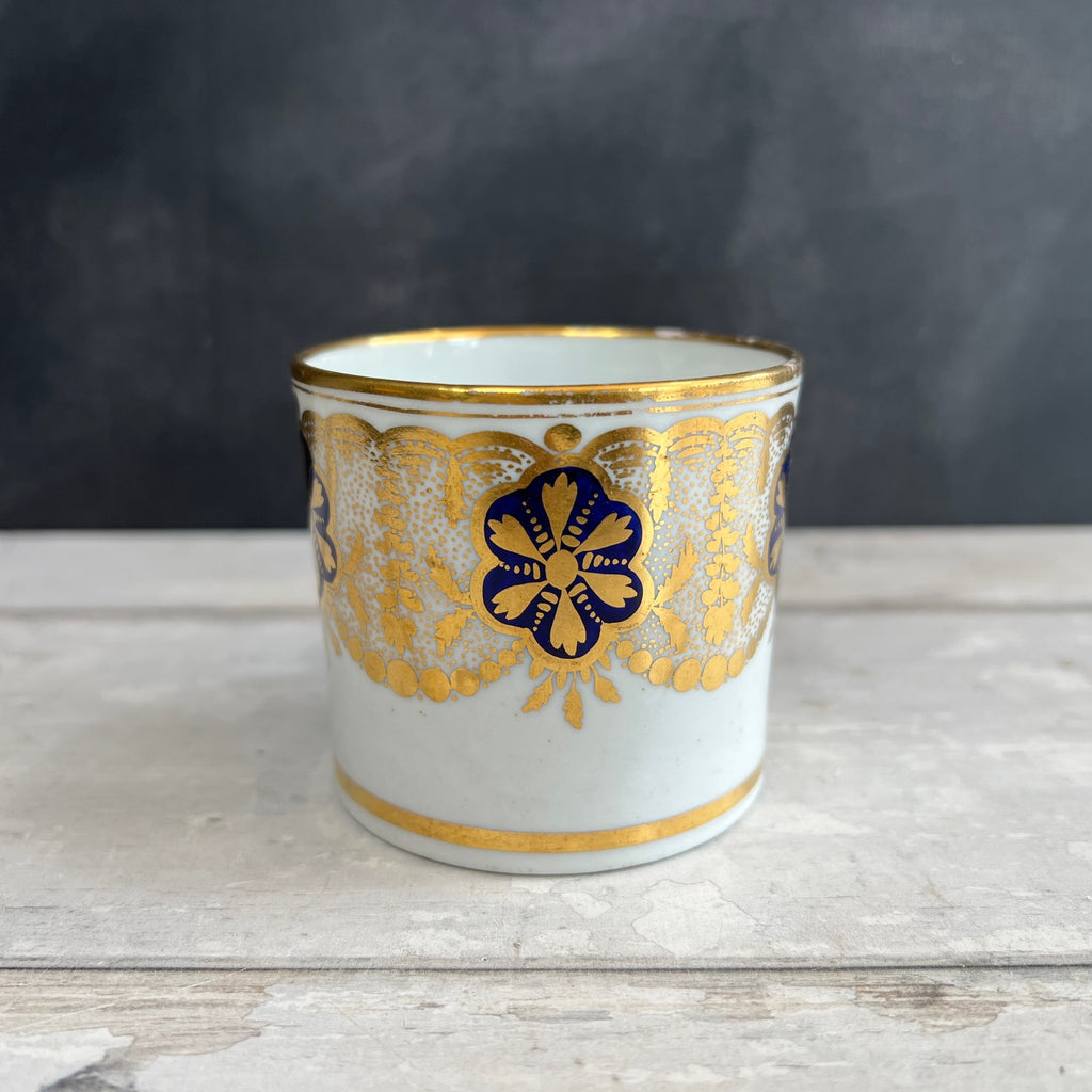 Georgian New Hall Coffee Cup and Saucer Cobalt Blue Gold Gilded C 1805