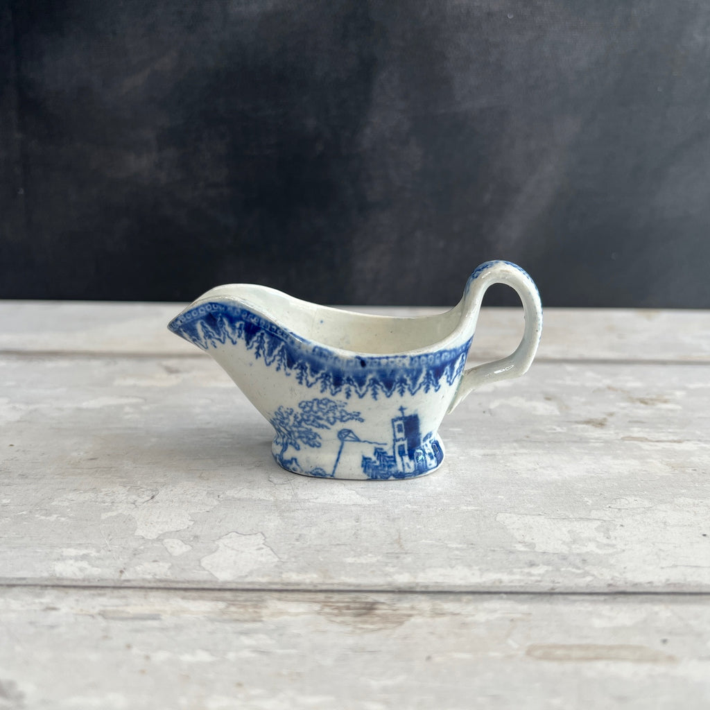 1820s Miniature Pearlware Sauceboat Kite Flier Transferware Dollhouse Size
