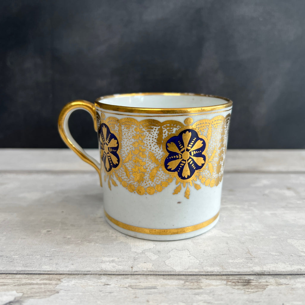 Georgian New Hall Coffee Cup and Saucer Cobalt Blue Gold Gilded C 1805
