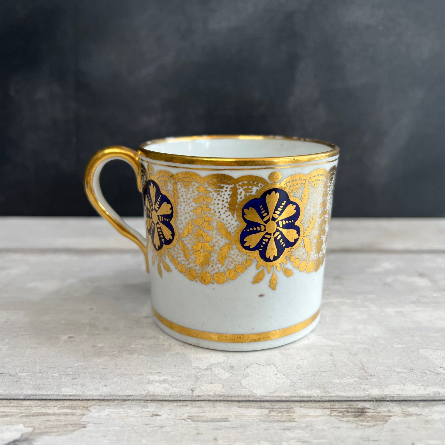 Georgian New Hall Coffee Cup and Saucer Cobalt Blue Gold Gilded C 1805