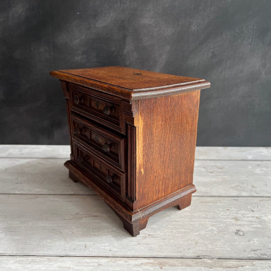 Antique Miniature Oak Chest of Drawers Jacobean Style Doll Size