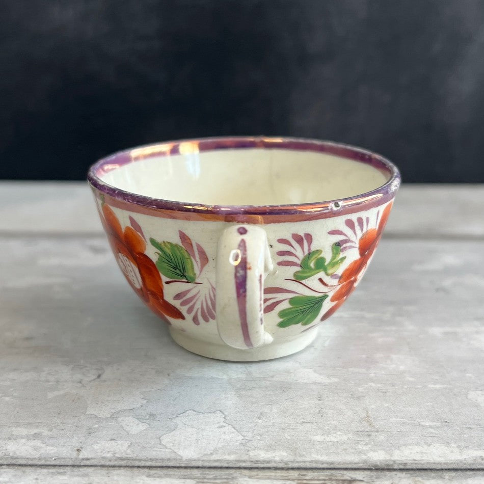 Child's Toy Staffordshire Lustre Luster Cup and Saucer Hand Painted Roses Circa 1820 AF