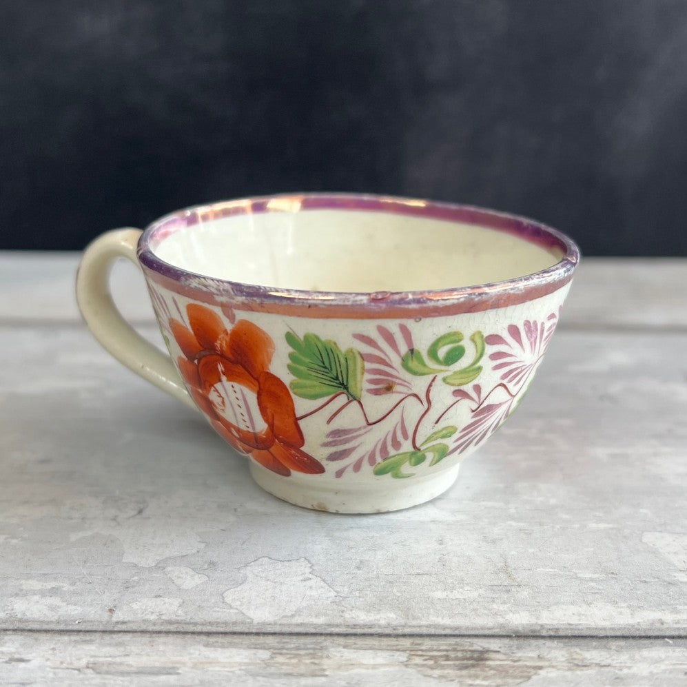 Child's Toy Staffordshire Lustre Luster Cup and Saucer Hand Painted Roses Circa 1820 AF