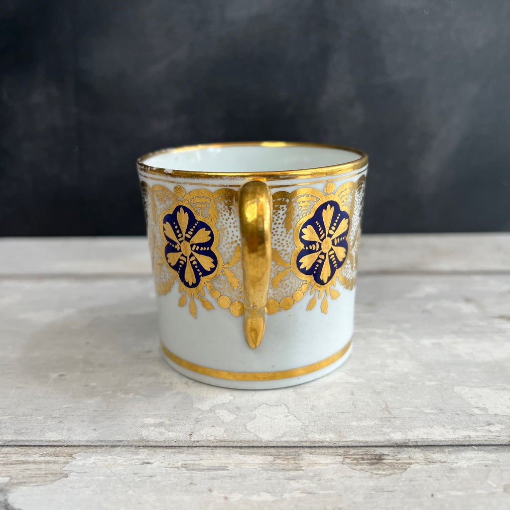 Georgian New Hall Coffee Cup and Saucer Cobalt Blue Gold Gilded C 1805