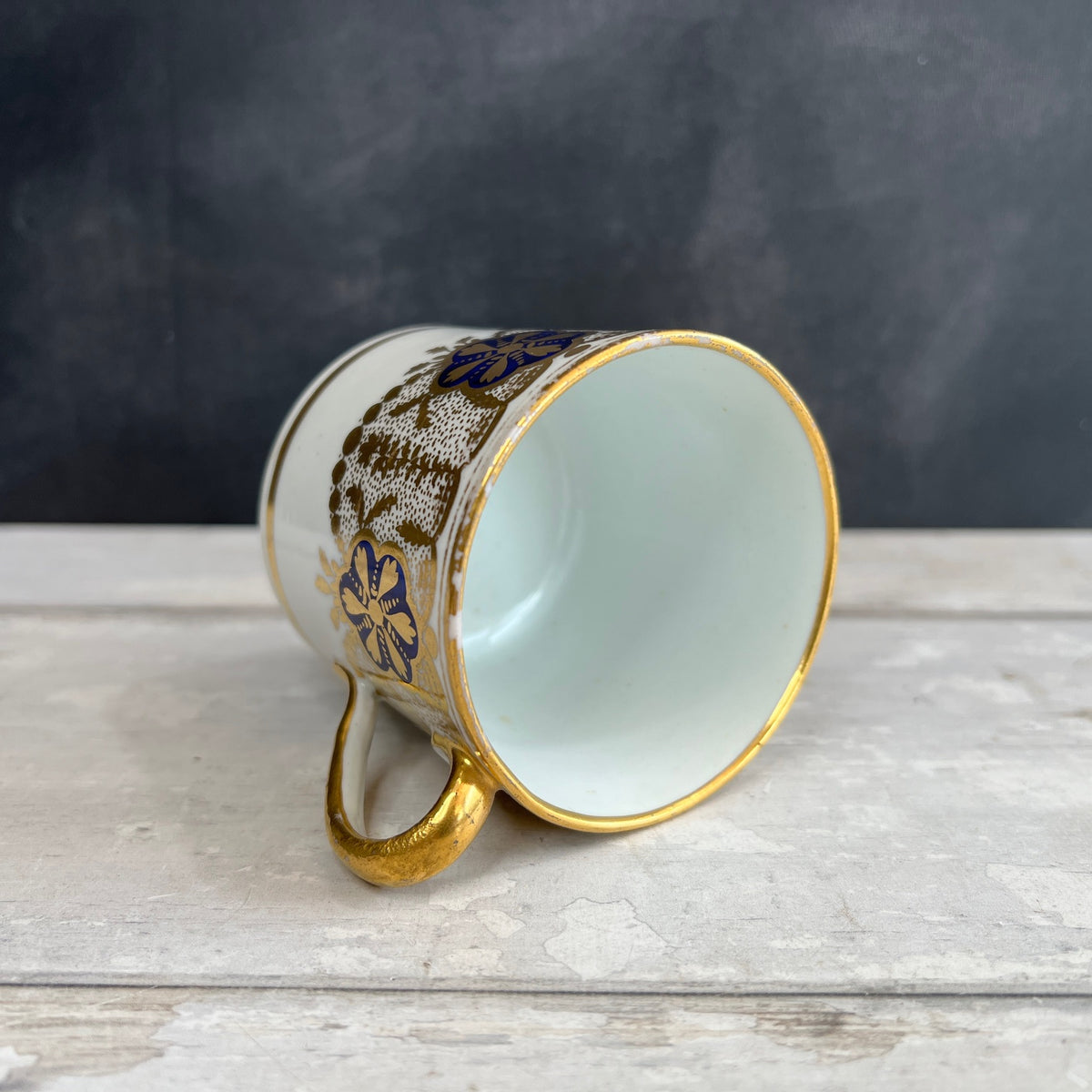 Georgian New Hall Coffee Cup and Saucer Cobalt Blue Gold Gilded C 1805