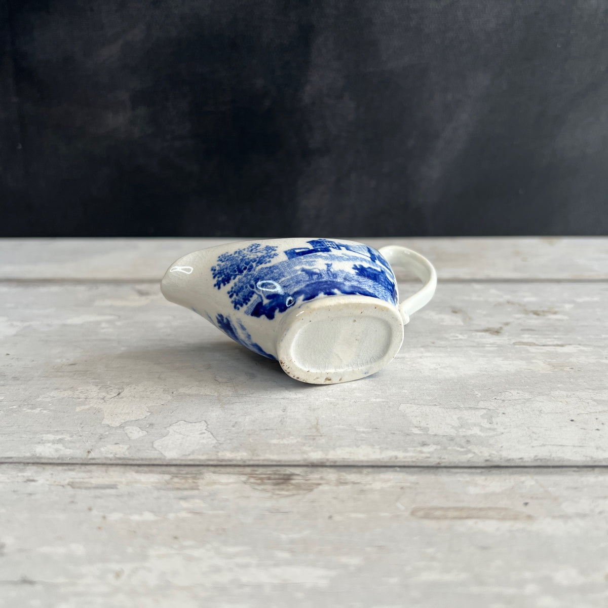 Early 19th Century Doll Toy Creamer Sauceboat Blue and White Transferware Circa 1820s