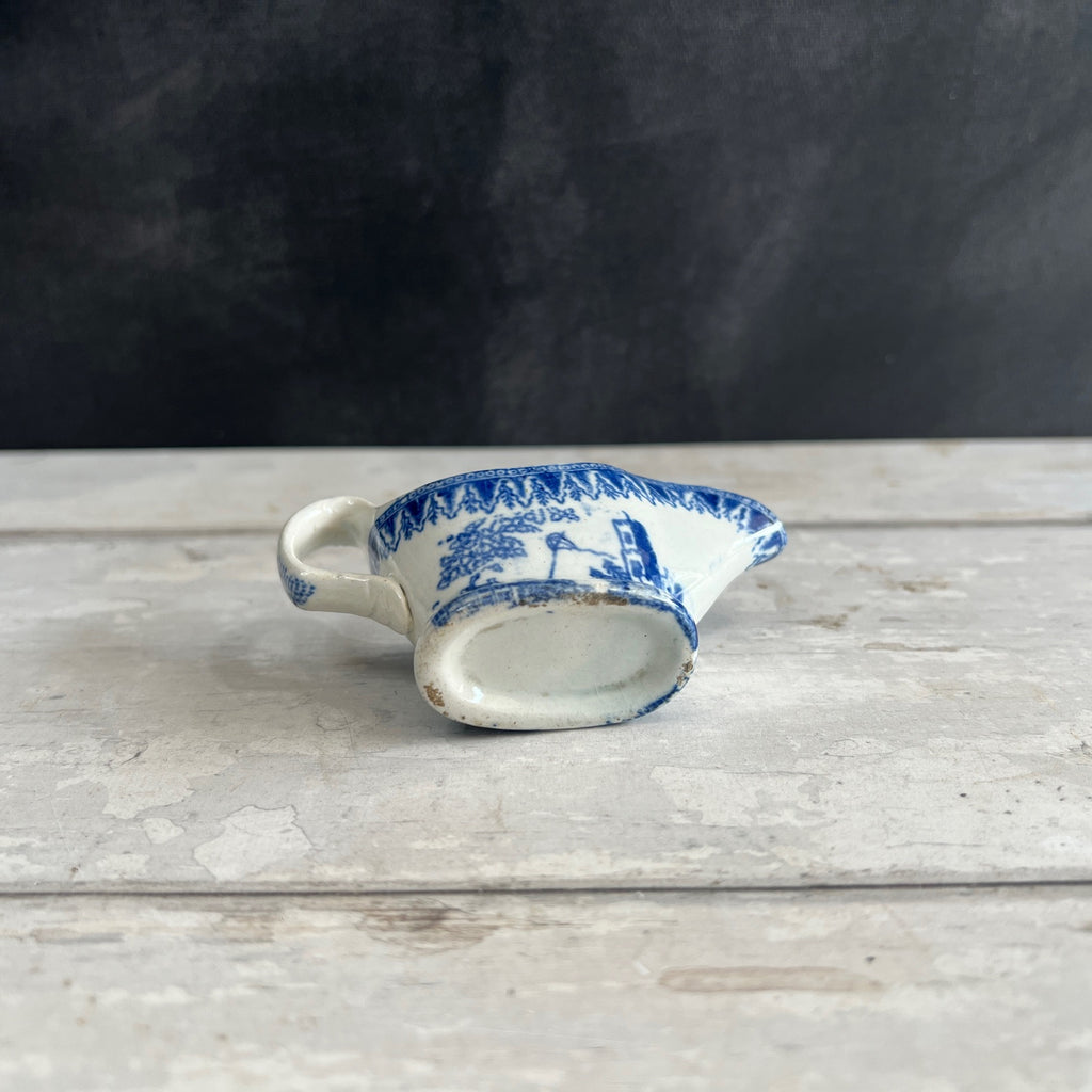 1820s Miniature Pearlware Sauceboat Kite Flier Transferware Dollhouse Size
