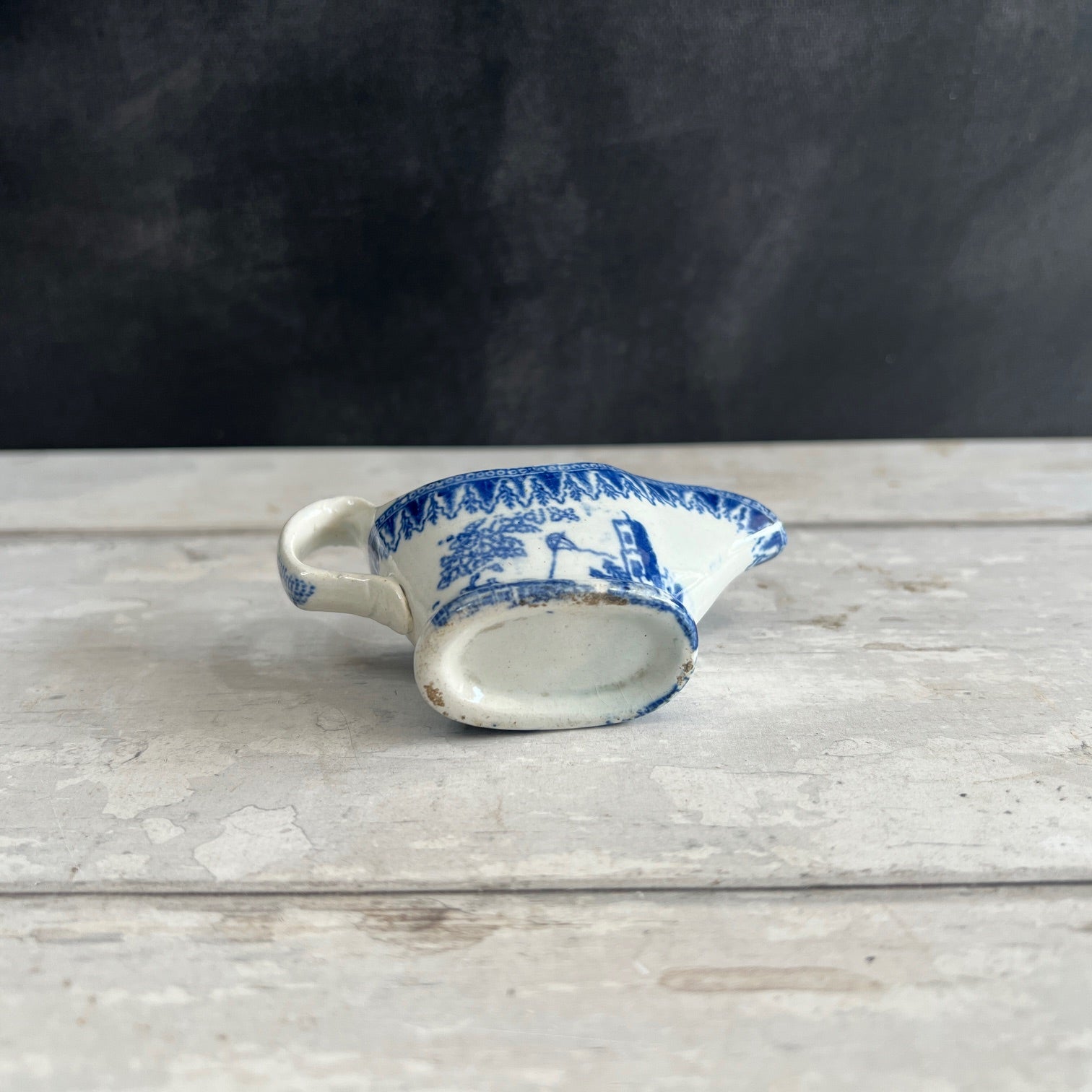 1820s Miniature Pearlware Sauceboat Kite Flier Transferware Dollhouse Size