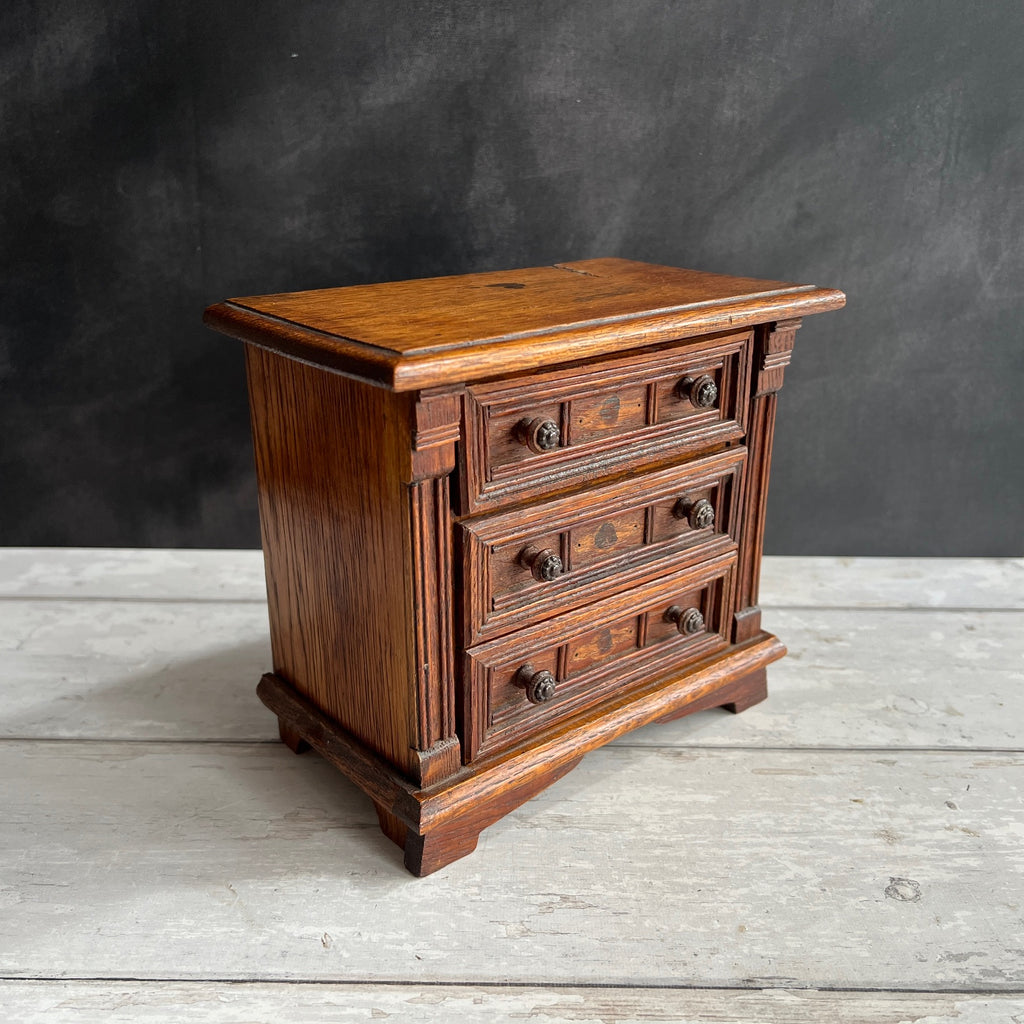 Antique Miniature Oak Chest of Drawers Jacobean Style Doll Size