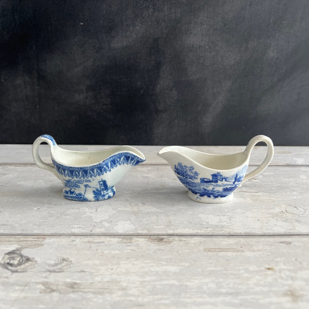 1820s Miniature Pearlware Sauceboat Kite Flier Transferware Dollhouse Size
